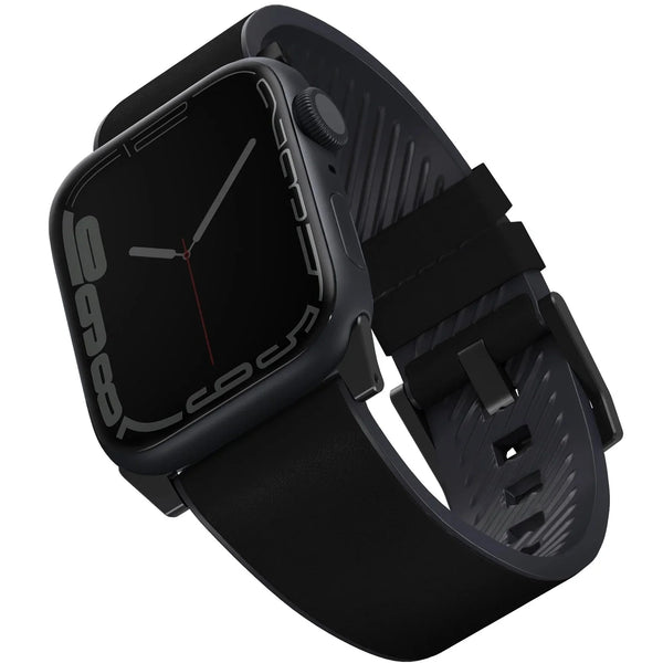 UNIQ STRADEN WATERPROOF LEATHER HYBRID APPLE WATCH STRAP 49/45/44/42MM - MIDNIGHT (BLACK)