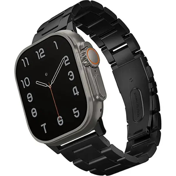 UNIQ OSTA APPLE WATCH STEEL STRAP WITH SELF- ADJUSTABLE LINKS 49/45/44/42MM - MIDNIGHT (BLACK)